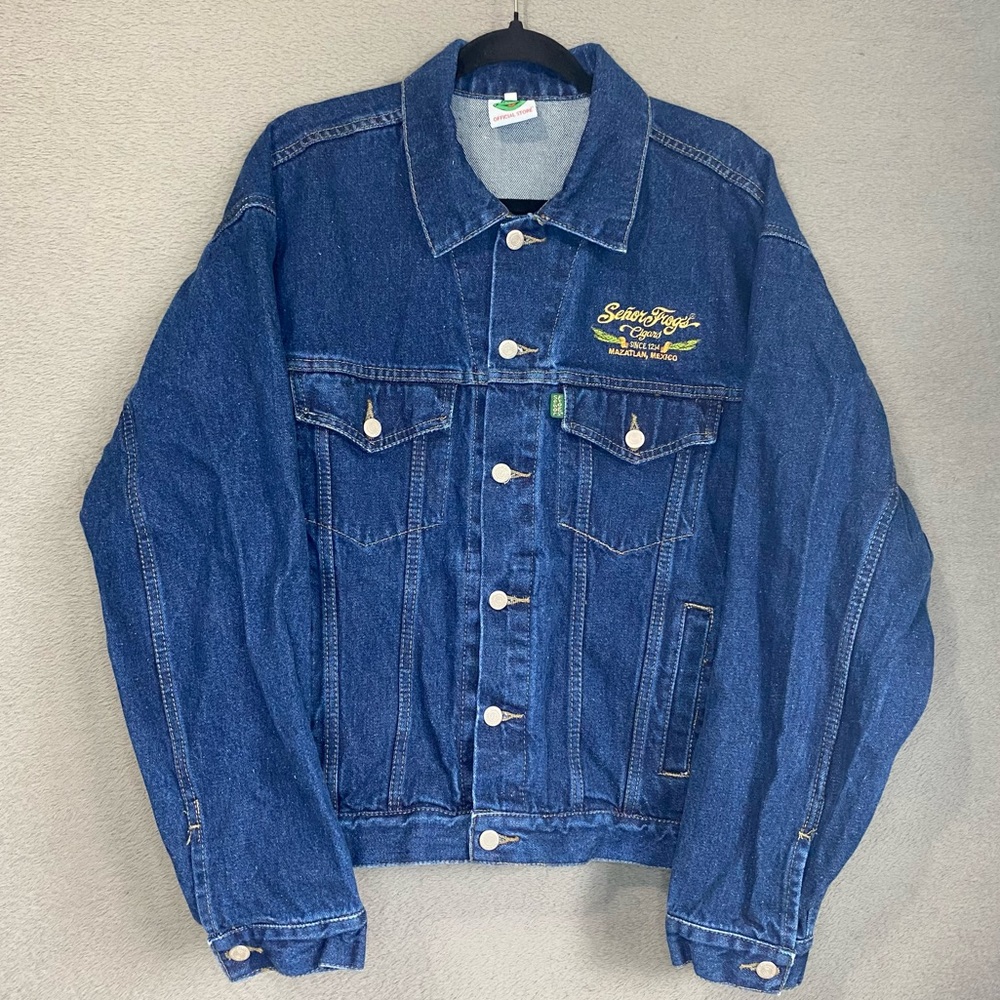 Vintage Senor Frog’s Cancun Mexico Jean Jacket Size Large 90s Denim Graphic